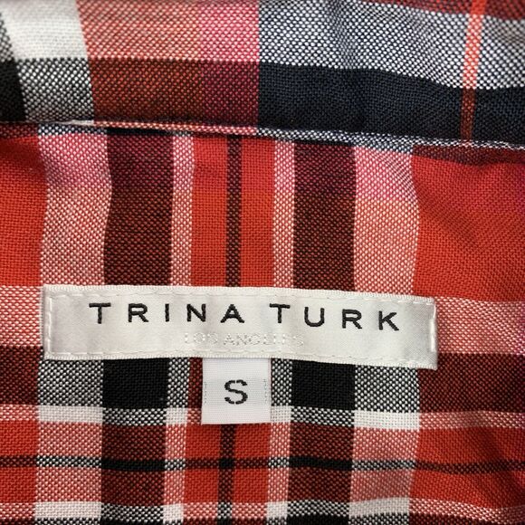 Trina Turk Button Shirt Top Womens Small Flannel Plaid Long Sleeve - Picture 8 of 14